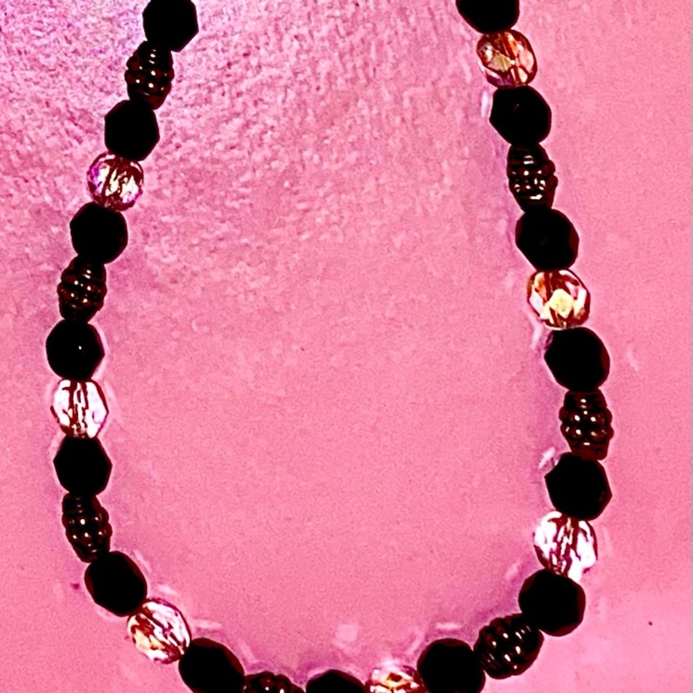 Necklace Vintage Black, Silver& Clear Beaded - Picture 9 of 16